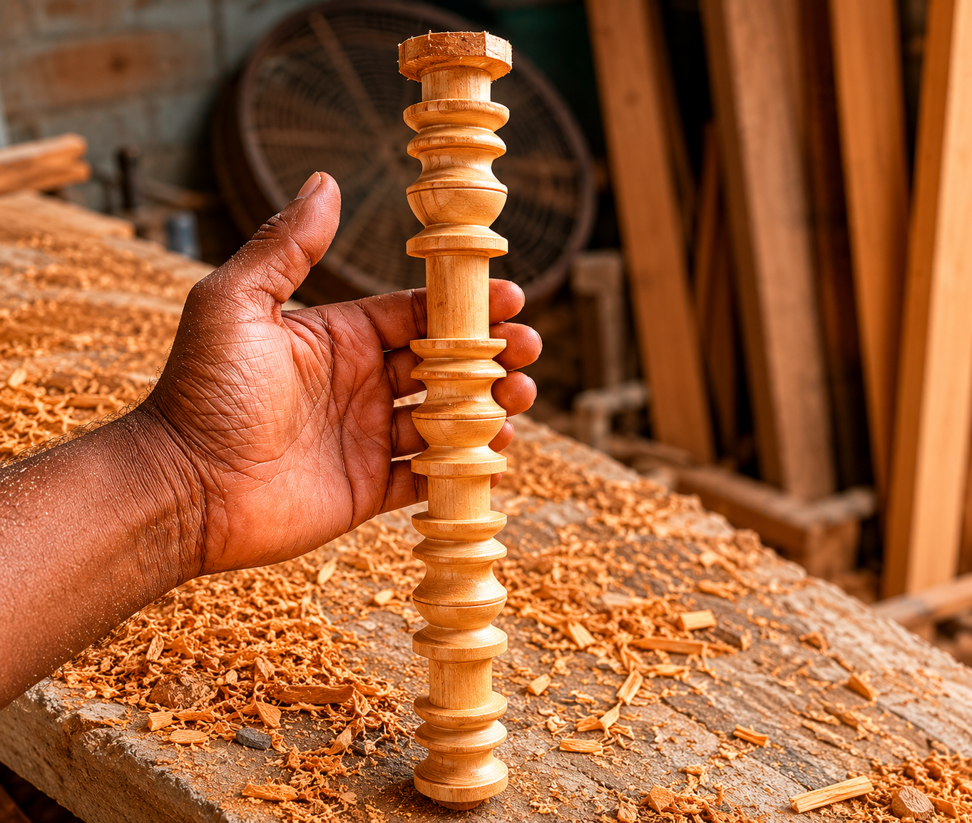 Woodworker using lathe